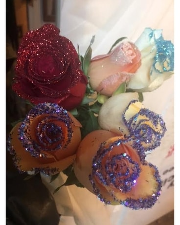 6 roses with tips glittered Flower Arrangement