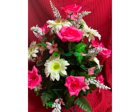 SILK FLOWERS IN HOT PINK. PINK AND WHITE Flower Arrangement