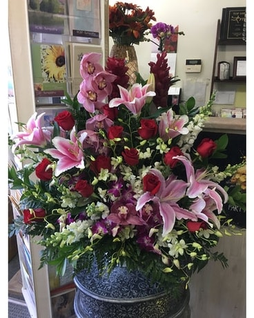 Elegant Tribute Container Sympathy by Vivian Flower Arrangement