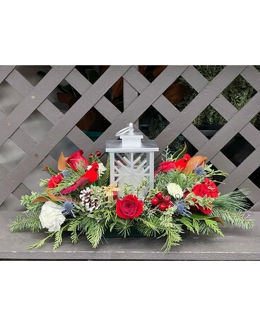 Lantern Centerpiece Flower Arrangement