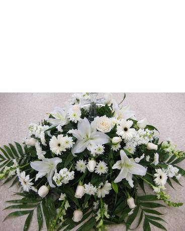 Crystal Cross Casket Flower Arrangement