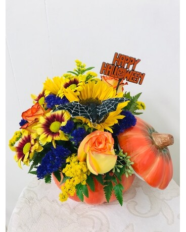 Halloween Pumpkin Boo Flower Arrangement