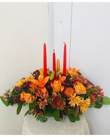 Harvest Candle Centerpiece Flower Arrangement