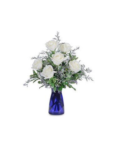 Roses in Blue Flower Arrangement