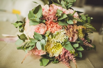 Pink Peony Flower Sea Herb Bridal Bouquet Crown and Boutonniere Set