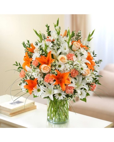 Sincerest Sympathies - Peach, Orange and White Sympathy Arrangement