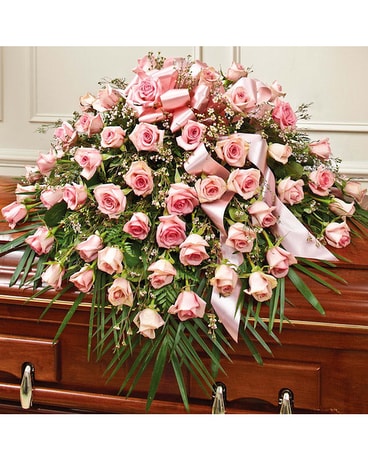 Pink Rose Half Casket Cover Flower Arrangement