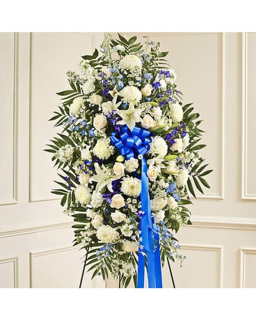 Blue & White Standing Spray Flower Arrangement