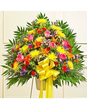 Multicolor Bright Standing Basket Sympathy Arrangement