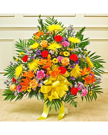 Multicolor Bright Floor Basket Sympathy Arrangement