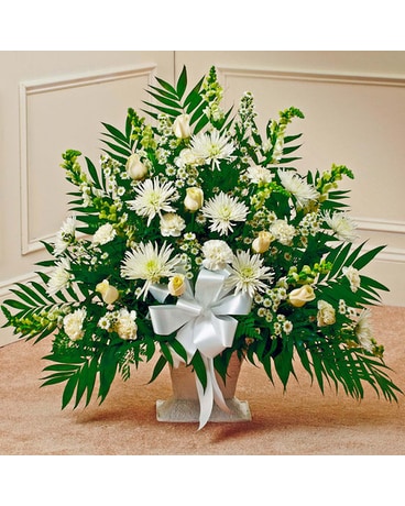 White Sympathy Floor Basket Sympathy Arrangement