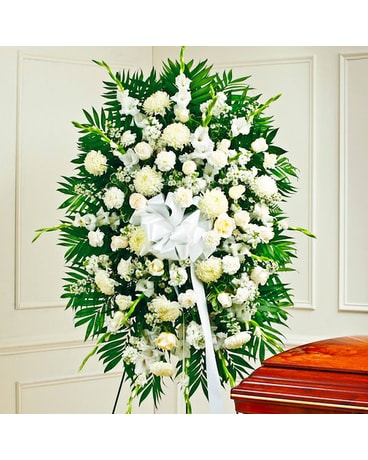 White Sympathy Standing Spray Funeral Arrangement