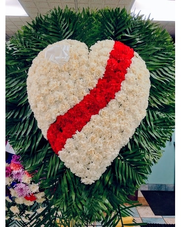 White Floral Heart with Red Break