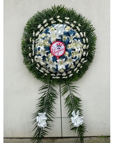 Blue and White Yankees Hat Logo Wreath