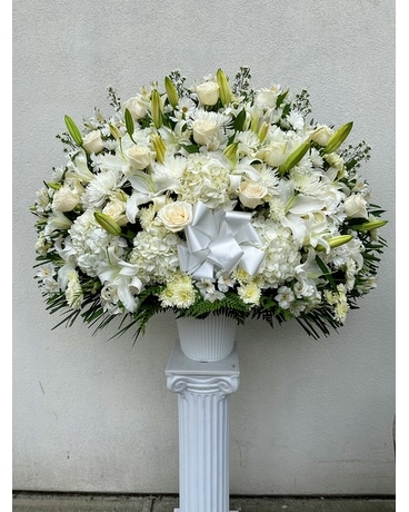 All White Floral Standing Basket