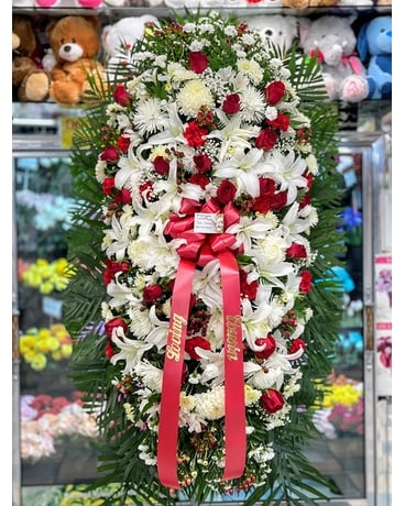 Red and White Funeral Spray