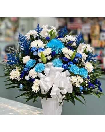 Blue and White Basket Arrangement