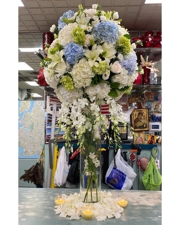 Elevated Wedding Centerpiece Blue, Green and White