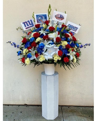 Funeral New York Giants Standing Basket Flower Arrangement