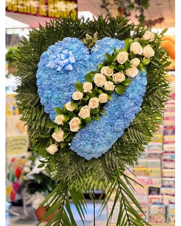 Blue and White Heart with White Rose Sash