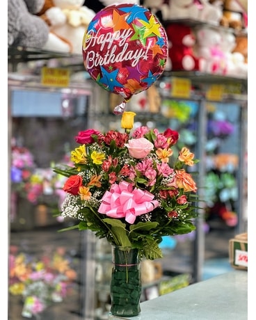 Birthday Roses with Peruvian Lilies