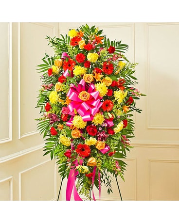 Multicolor Bright Sympathy Standing Spray Funeral Arrangement