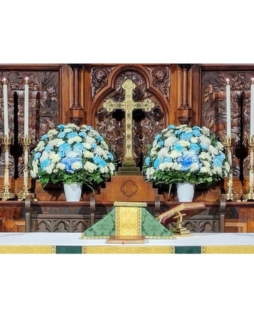 Altar Baskets - Blue and White Specialty Arrangement
