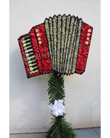 Funeral Custom -Red Accordion Funeral Arrangement