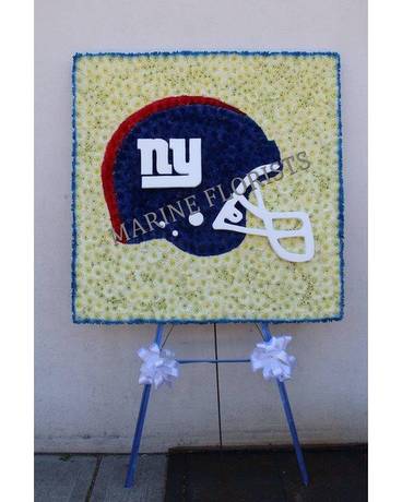 Funeral Custom - NY Giants Football Helmet Funeral Arrangement