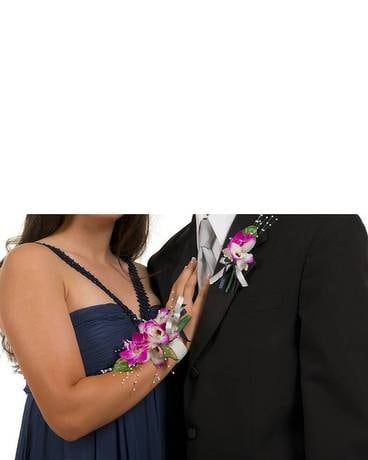 Purple Orchid Corsage and Boutonniere Combo Flower Arrangement