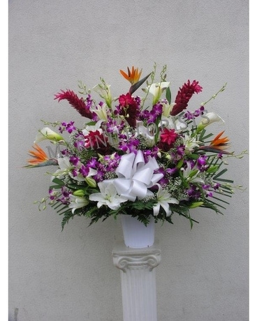 Exotic Basket of Orchids, Gingers, Birds & Lilies Flower Arrangement