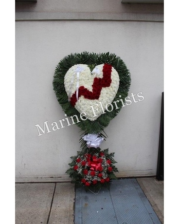 White Heart with Break of Red Roses Flower Arrangement