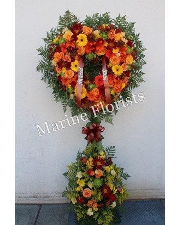Open Garden Heart in Fall Tones Flower Arrangement