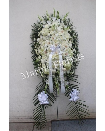 White Spray with Roses, Lilies, Hydrangea and Orch Flower Arrangement