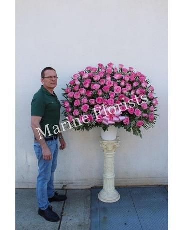 All Pink Roses Standing Basket Flower Arrangement