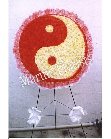 Red and White Yin Yang Symbol Flower Arrangement