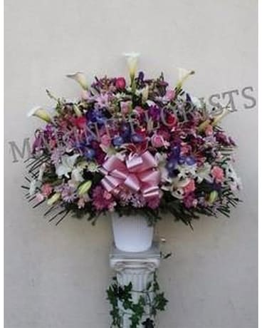 Pink, Lavender and White Standing Basket Flower Arrangement