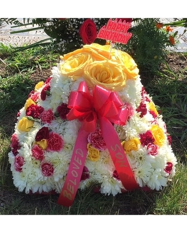 Cemetery Birthday Cake Flower Arrangement