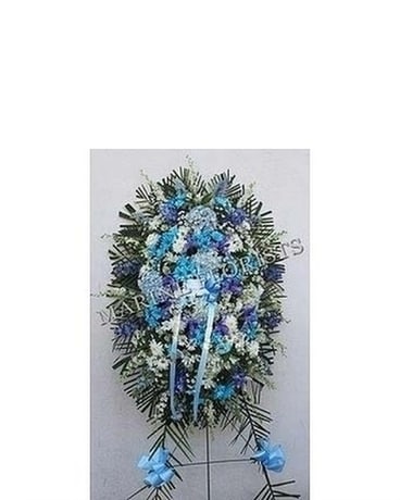 Funeral Spray- Blue And White Sympathy Arrangement