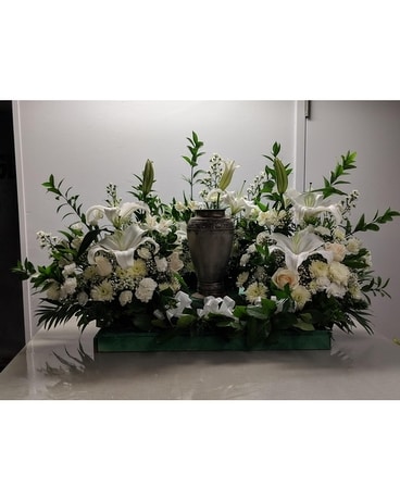 Memorial Urn All White Sympathy Arrangement