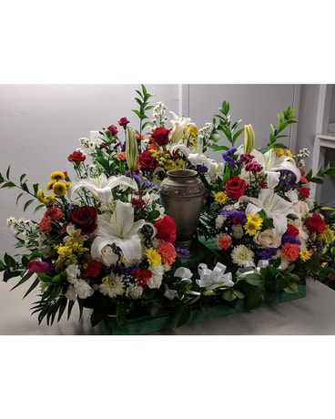 Memorial Urn Colorful Sympathy Arrangement