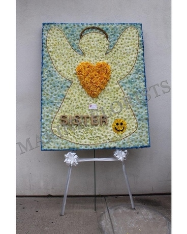 Angel Silhouette with Yellow Heart Flower Arrangement