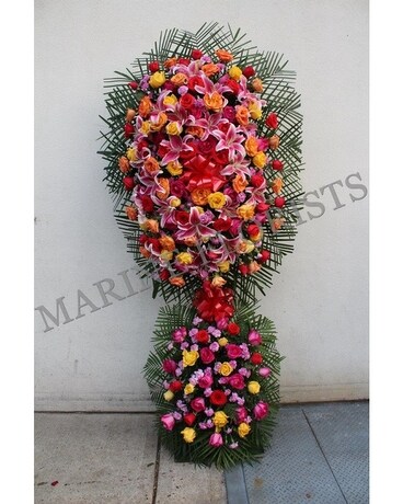 XL Pink. Orange Yellow Rose Lily Spray Flower Arrangement