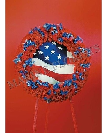 Red and Blue Wreath With Flag Flower Arrangement