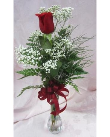 Single Red Rose in Bud Vase Flower Arrangement