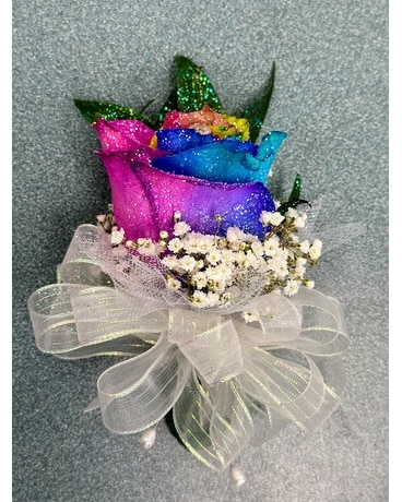 Rainbow Rose Corsage Flower Arrangement