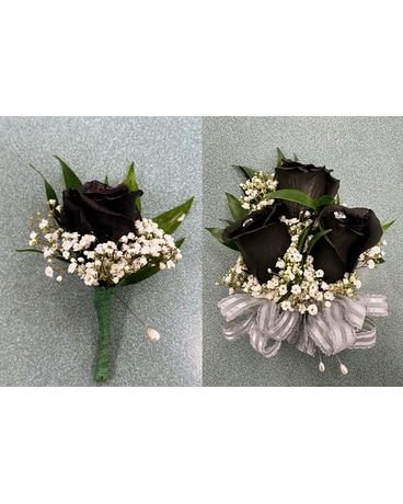 Black Rose Corsage and Boutonniere Combo Corsage