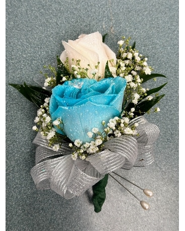 White and Blue Rose Corsage Corsage