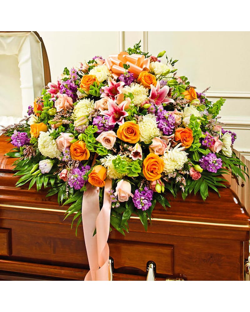 Multicolor Pastel Mixed Flower Half Casket Spray in Brooklyn NY