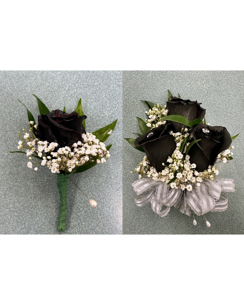 Black Rose Corsage and Boutonniere Combo in Brooklyn NY - Marine Florists